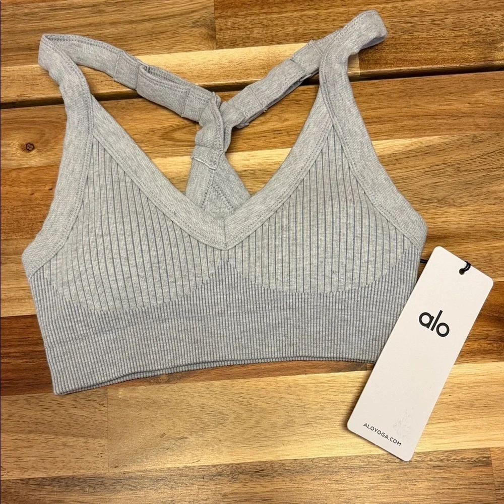 Alo Seamless 2 tone rib bra women’s XXS Winter frost heather NWT